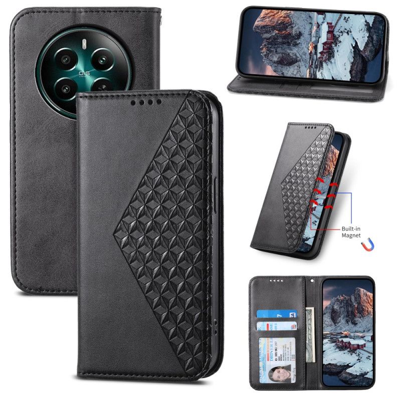 Etui Folio Realme 12 Plus 5g Diamentowy Nadruk Z Paskiem Etui Ochronne