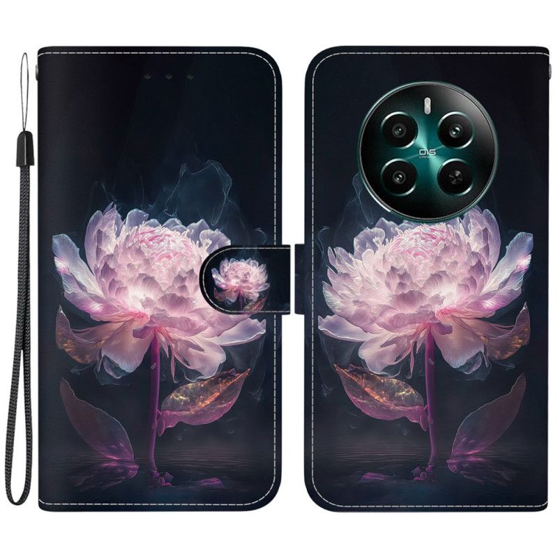 Etui Folio Realme 12 Plus 5g Fioletowa Piwonia Z Paskiem Etui Ochronne