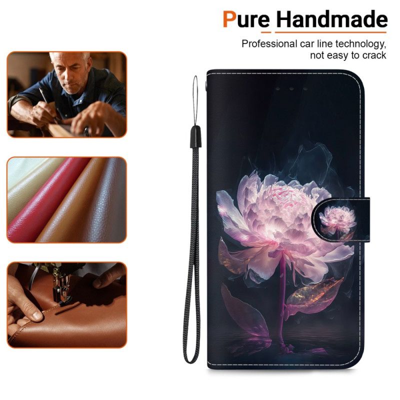 Etui Folio Realme 12 Plus 5g Fioletowa Piwonia Z Paskiem Etui Ochronne