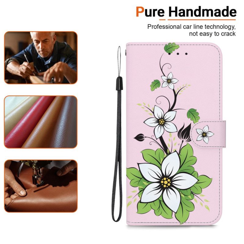 Etui Folio Realme 12 Plus 5g Kwiaty Lilii Z Paskiem Etui Ochronne