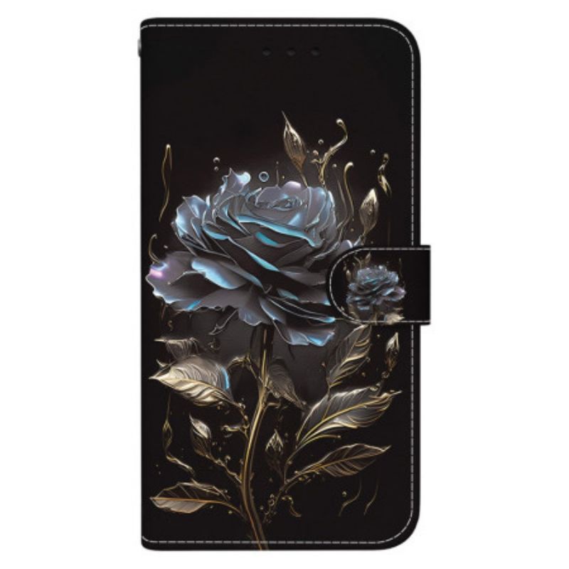 Etui Folio Honor X9b / Magic 6 Lite CZarna Róża Z Paskiem Etui Ochronne