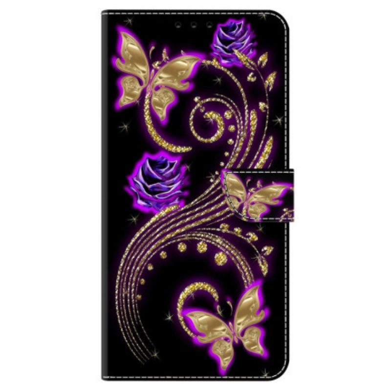 Etui Folio Honor X9b / Magic 6 Lite Fioletowe Kwiaty I Motyle Etui Ochronne