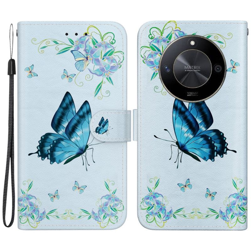 Etui Folio Honor X9b / Magic 6 Lite Niebieskie Motyle I Kwiaty Etui Ochronne