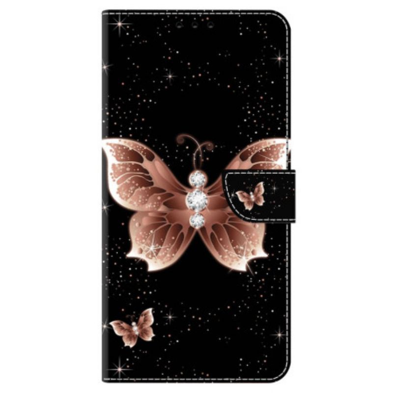 Skórzany Futerał Honor X9b / Magic 6 Lite Etui Na Telefon Różowy Diamentowy Motyl