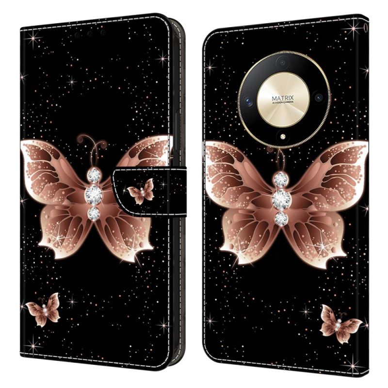 Skórzany Futerał Honor X9b / Magic 6 Lite Etui Na Telefon Różowy Diamentowy Motyl