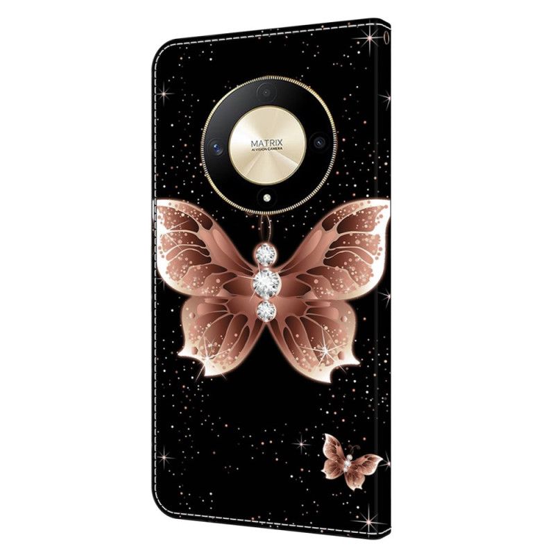 Skórzany Futerał Honor X9b / Magic 6 Lite Etui Na Telefon Różowy Diamentowy Motyl