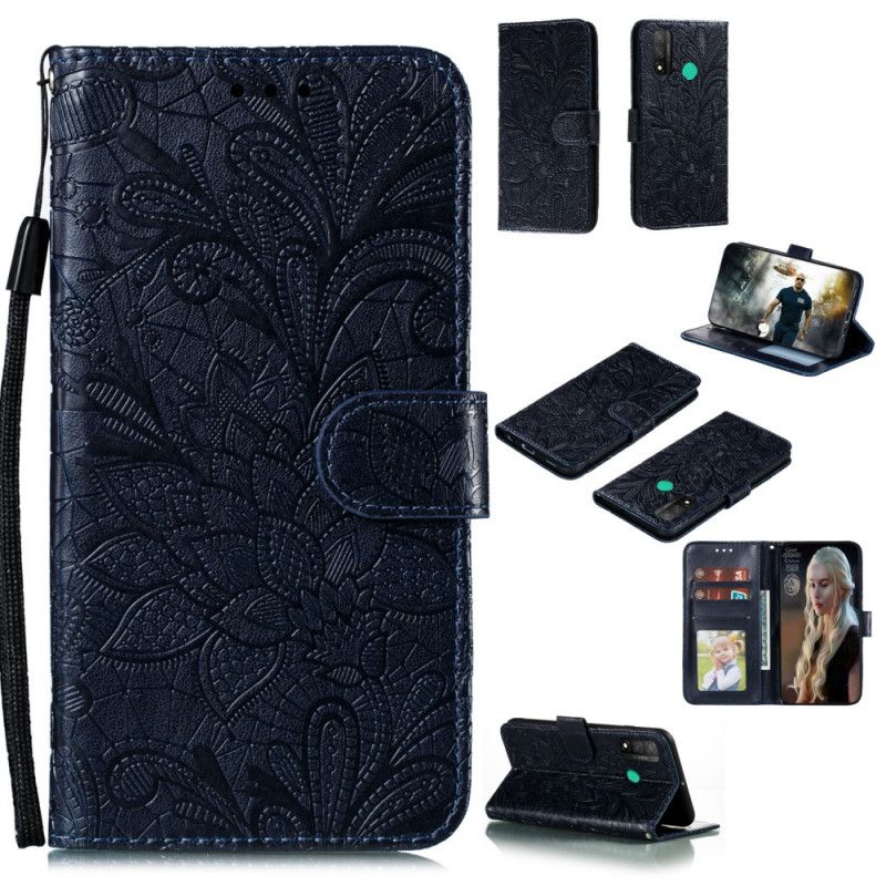 Etui Folio Huawei P Smart 2020 Cyjan Plemienne Stringi W Kwiaty Etui Ochronne