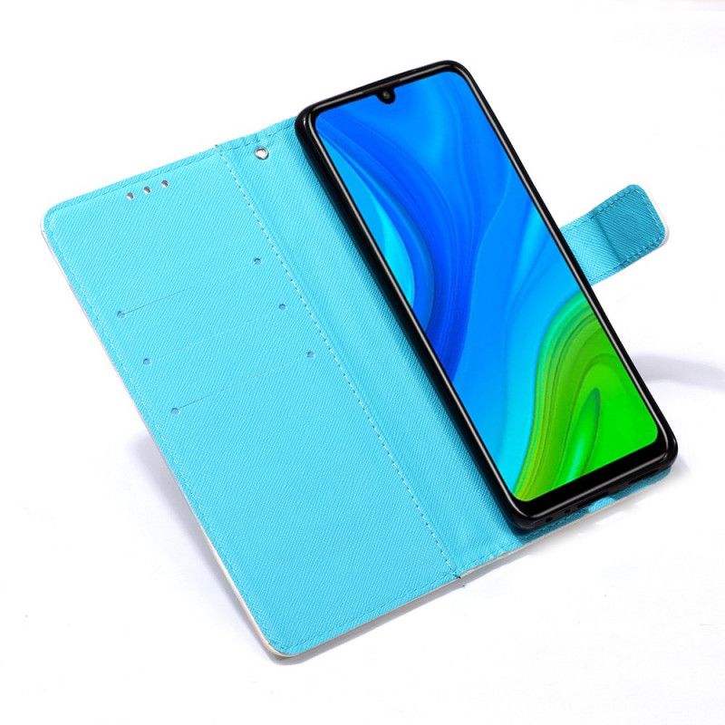 Etui Folio Huawei P Smart 2020 Jasnoniebieski Czerwony Akwarela Łapacz Snów Etui Ochronne