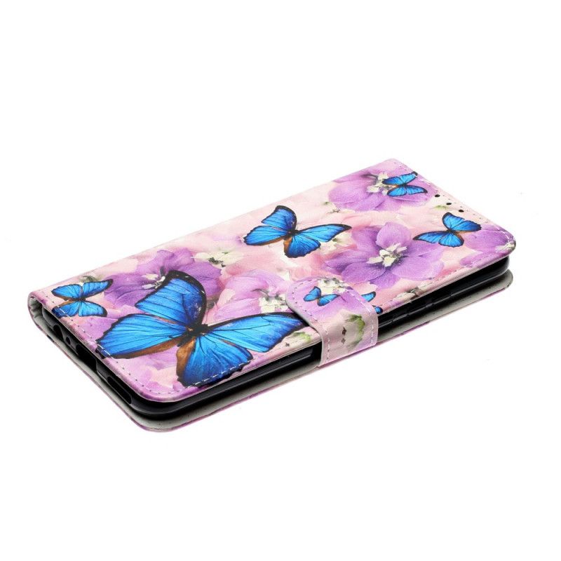 Etui Folio Huawei P Smart 2020 Niebieskie Motyle W Kwiatach Etui Ochronne