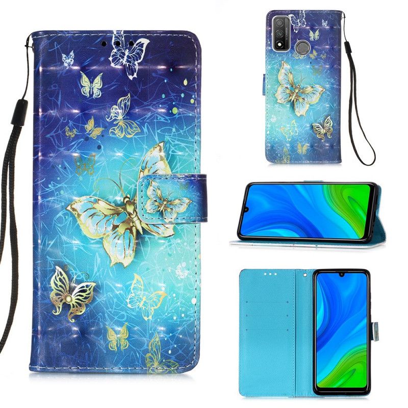 Etui Folio Huawei P Smart 2020 Złote Motyle Stringi