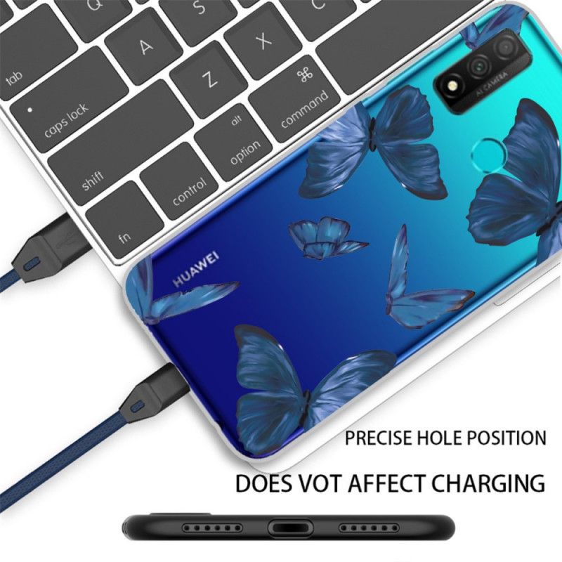 Etui Huawei P Smart 2020 Granatowy Różowy Dzikie Motyle Etui Ochronne