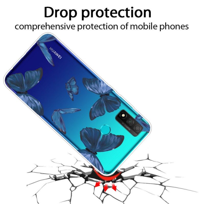 Etui Huawei P Smart 2020 Granatowy Różowy Dzikie Motyle Etui Ochronne