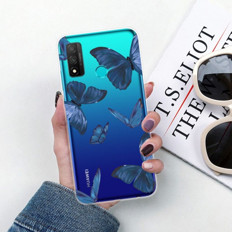 Etui Huawei P Smart 2020 Granatowy Różowy Dzikie Motyle Etui Ochronne