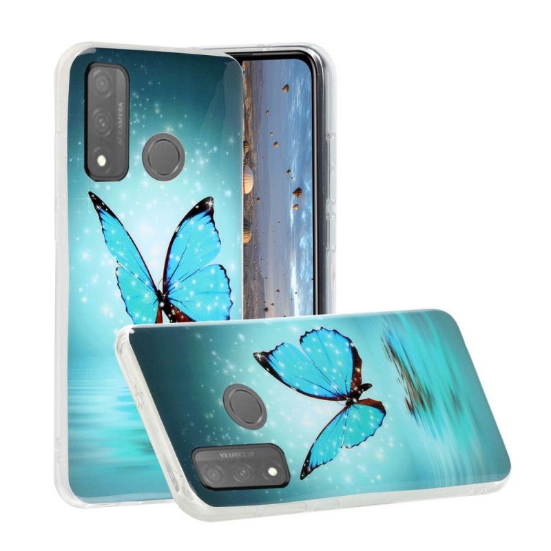 Futerały Huawei P Smart 2020 Etui na Telefon Fluorescencyjny Niebieski Motyl