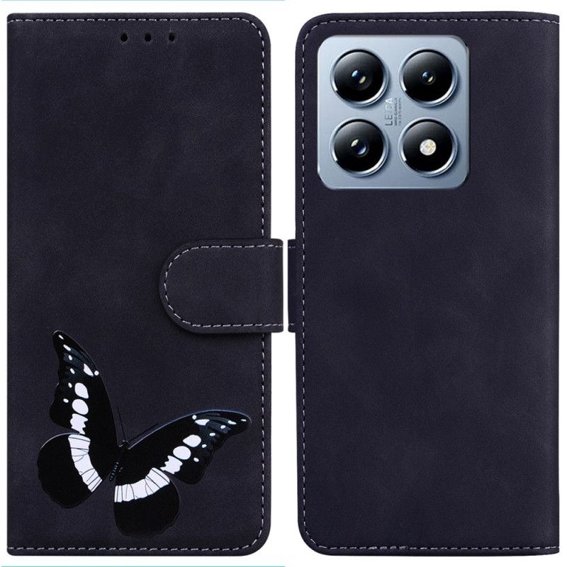 Etui Folio Xiaomi 14t Efekt Zamszu Motyla Etui Ochronne