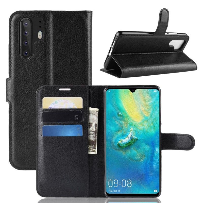 Etui Folio Huawei P30 Pro Biały Czarny Liczi Retro Etui Ochronne