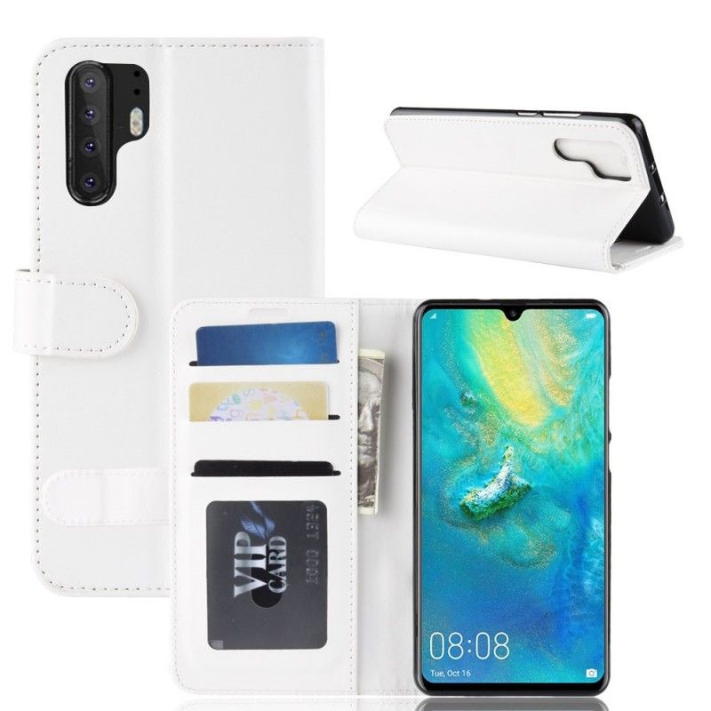 Etui Folio Huawei P30 Pro Biały Czarny Ultra Sztuczna Skóra