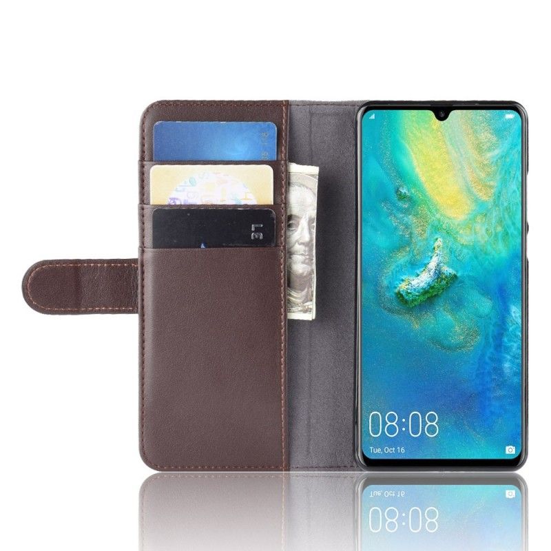 Etui Folio Huawei P30 Pro Brązowy Czarny Dwoina Skórzana