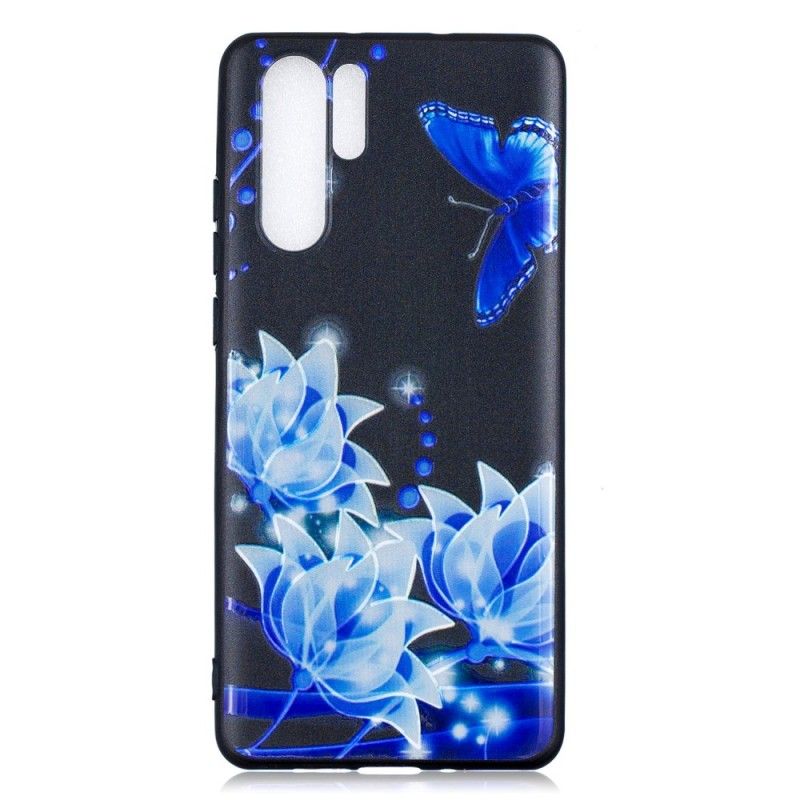 Etui Huawei P30 Pro Motyle I Niebieskie Kwiaty