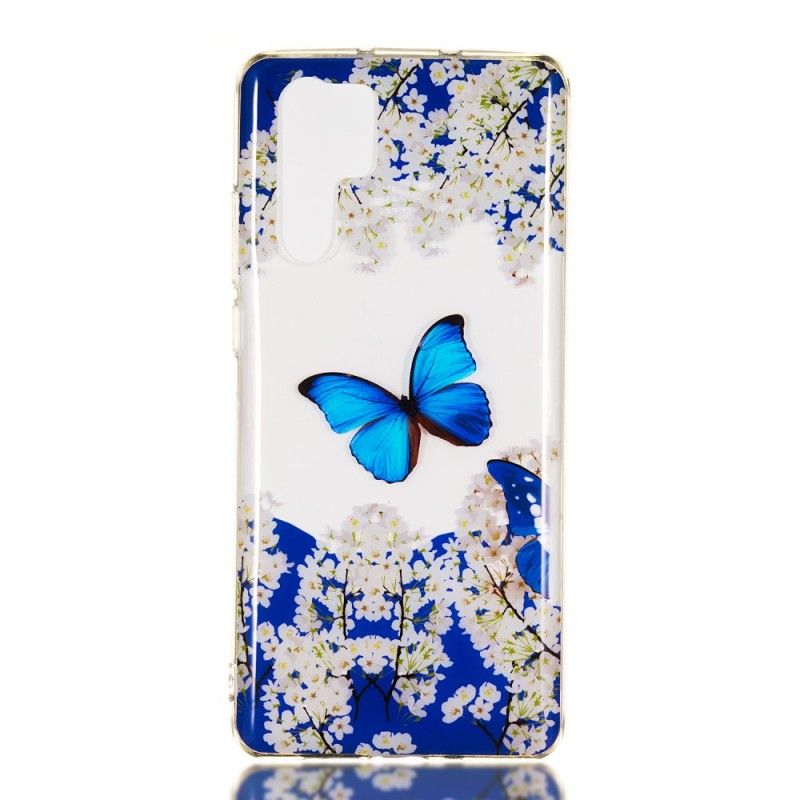 Etui Huawei P30 Pro Niebieski Motyl I Zimowe Kwiaty Etui Ochronne