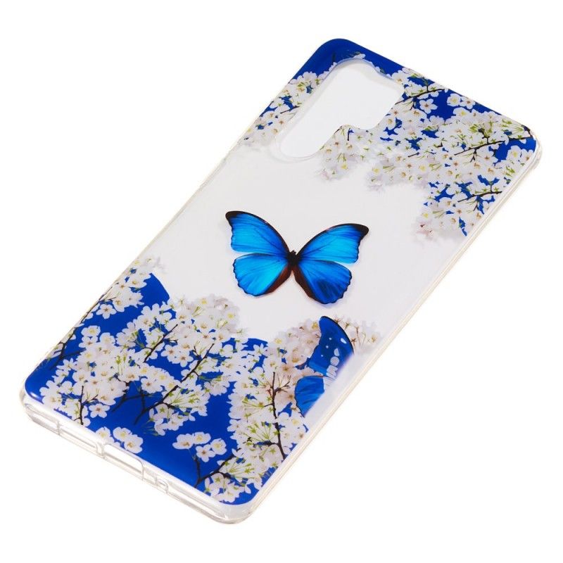 Etui Huawei P30 Pro Niebieski Motyl I Zimowe Kwiaty Etui Ochronne