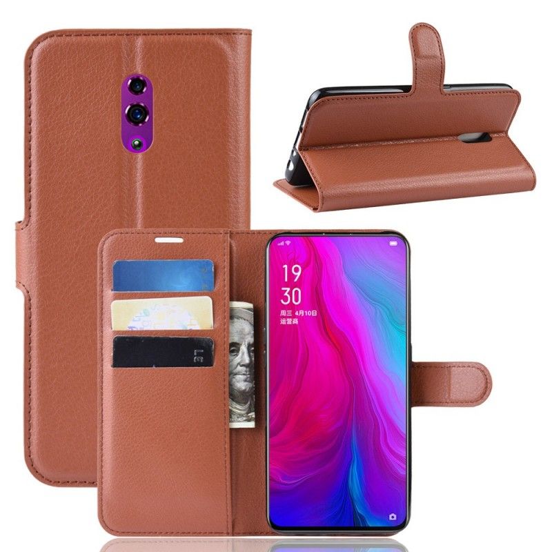 Etui Folio Oppo Reno Czerwony Czarny Imitacja Skóry Liczi Etui Ochronne