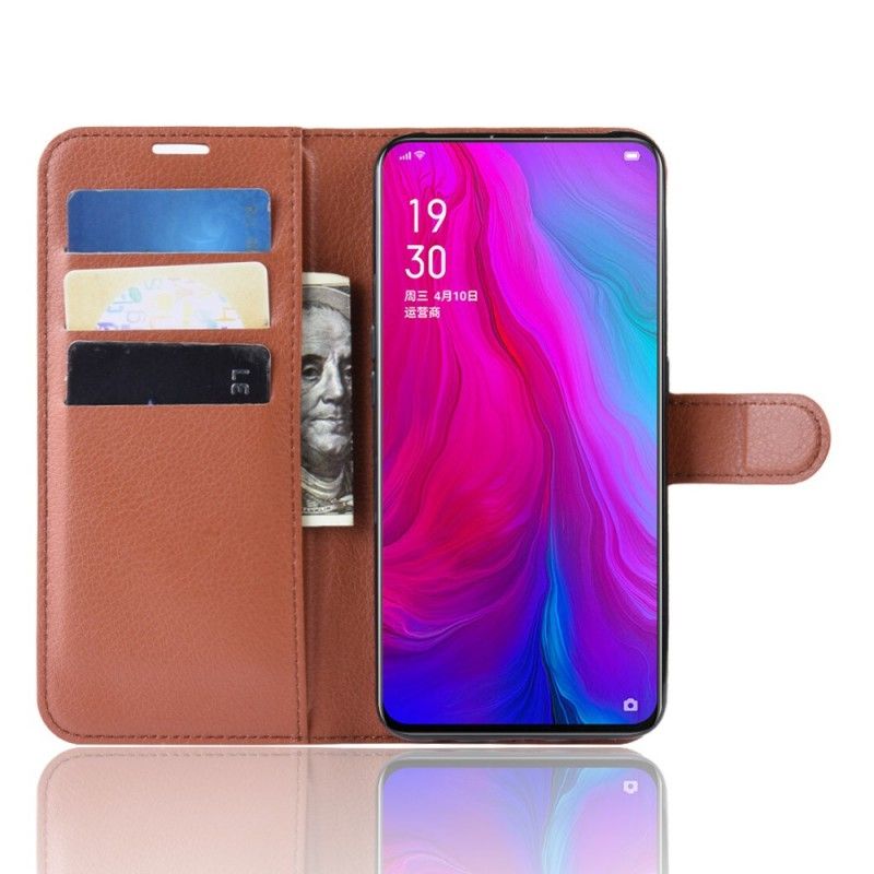 Etui Folio Oppo Reno Czerwony Czarny Imitacja Skóry Liczi Etui Ochronne