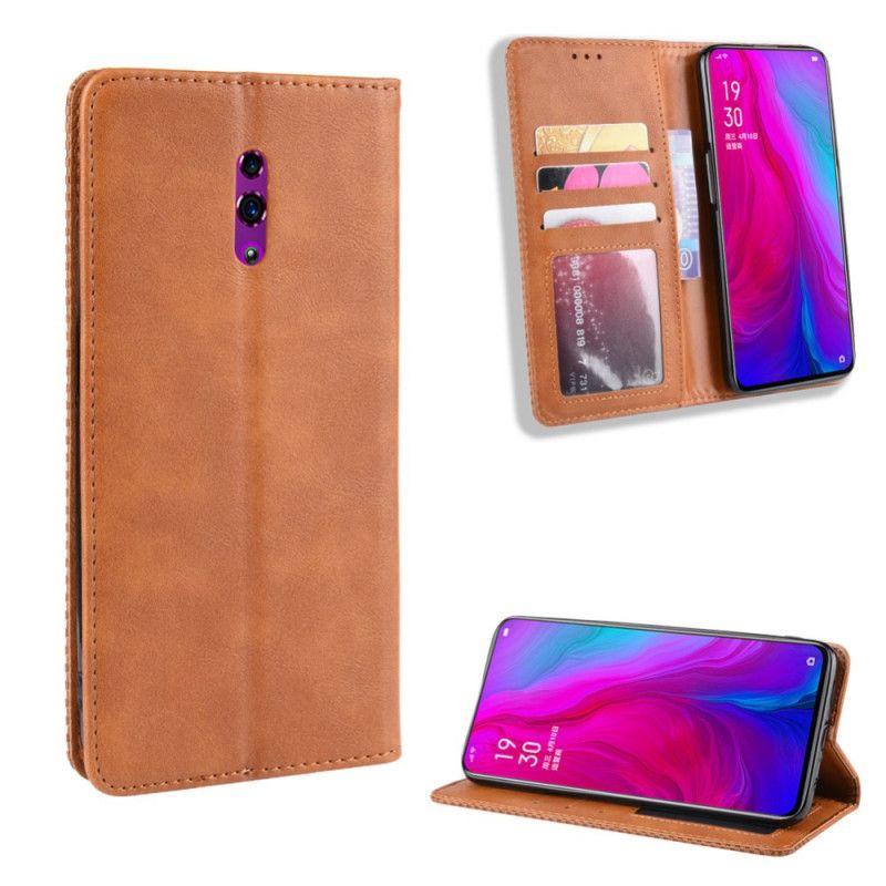 Flip Kotelot Oppo Reno Czerwony Czarny Stylizowany Efekt Skóry W Stylu Vintage