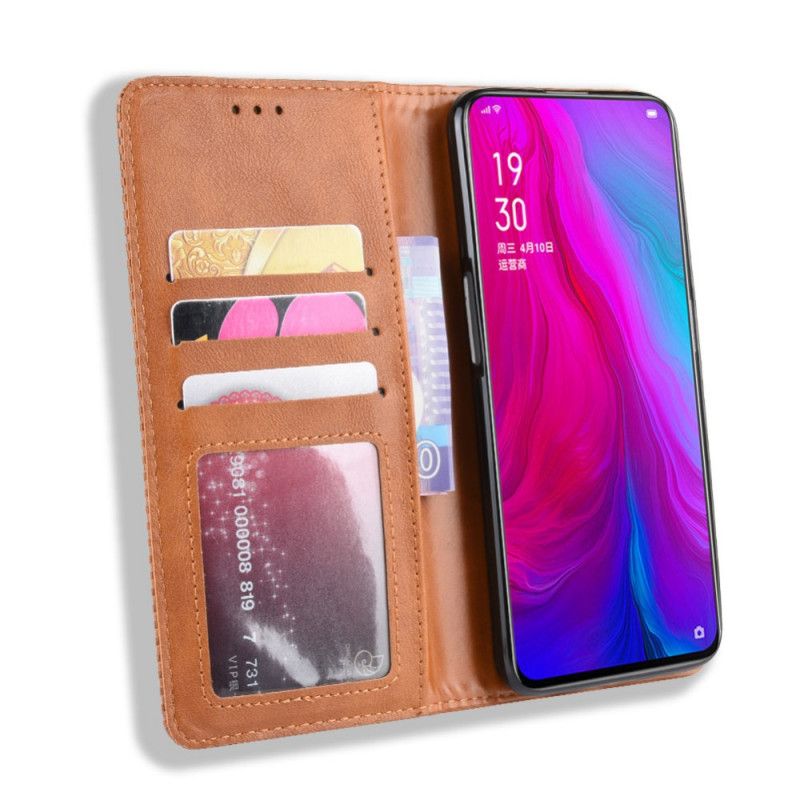 Flip Kotelot Oppo Reno Czerwony Czarny Stylizowany Efekt Skóry W Stylu Vintage