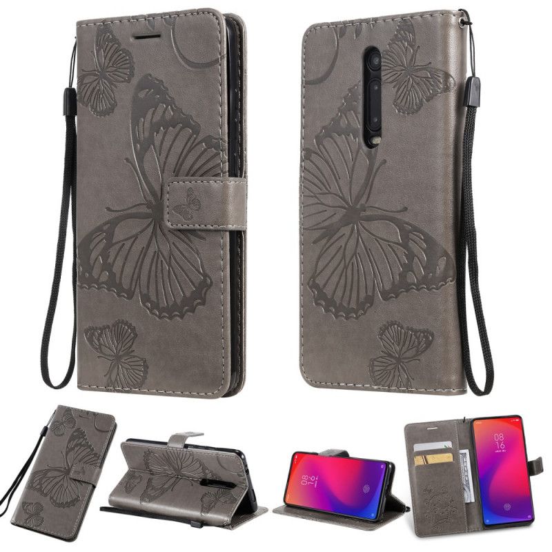 Etui Folio Xiaomi Mi 9T / Mi 9T Pro Jasnoniebieski Pomarańczowy Gigantyczne Motyle Stringi Etui Ochronne