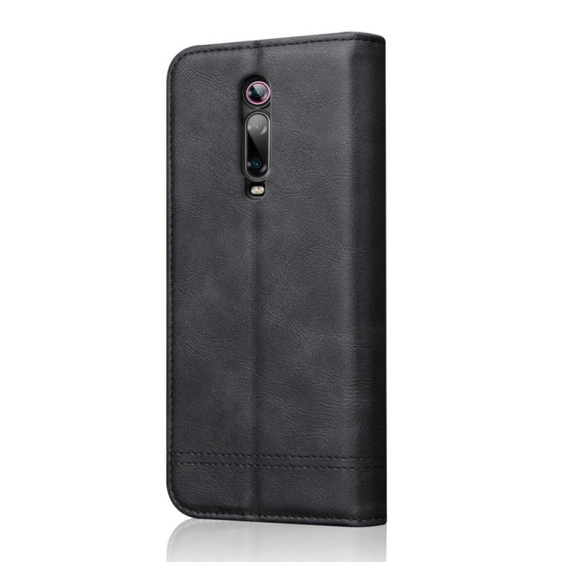 Flip Kotelot Xiaomi Mi 9T / Mi 9T Pro Czerwony Czarny Efekt Szytej Skóry Etui Ochronne