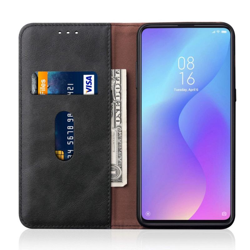 Flip Kotelot Xiaomi Mi 9T / Mi 9T Pro Czerwony Czarny Efekt Szytej Skóry Etui Ochronne