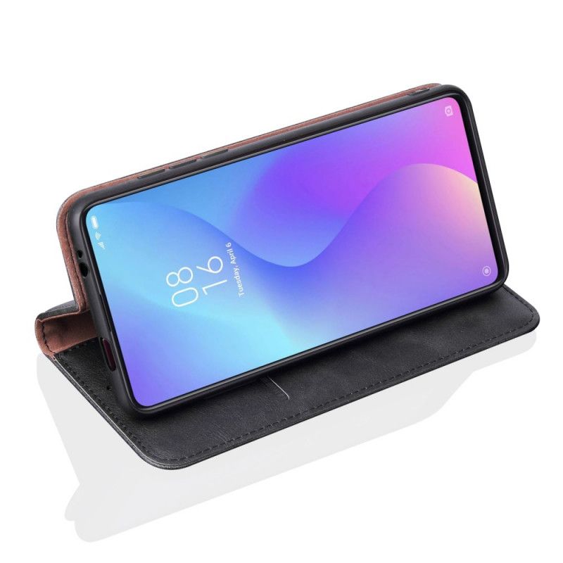 Flip Kotelot Xiaomi Mi 9T / Mi 9T Pro Czerwony Czarny Efekt Szytej Skóry Etui Ochronne