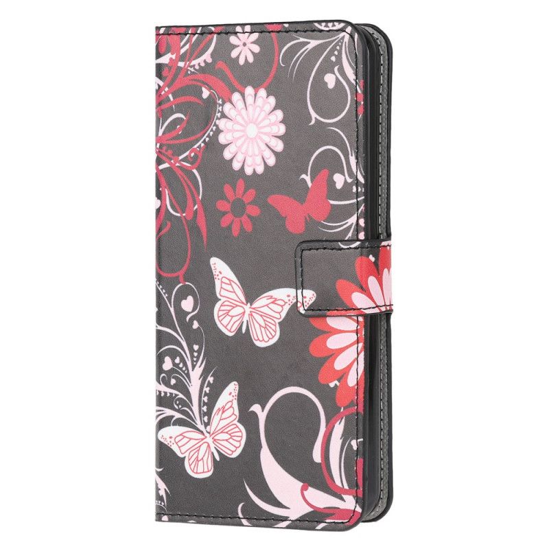 Etui Folio Samsung Galaxy A31 Biały Czarny Nowoczesne Motyle Etui Ochronne