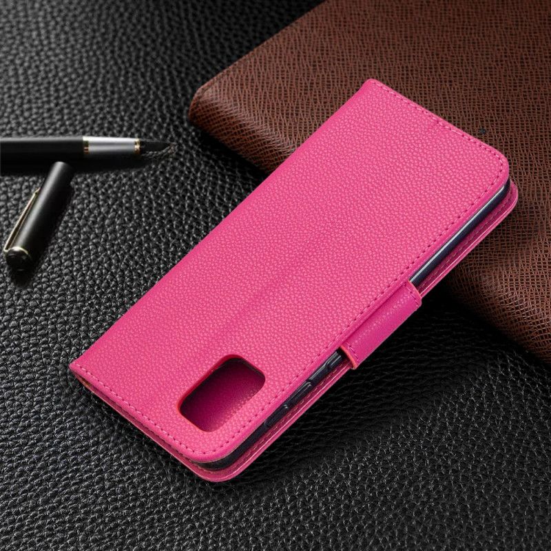 Etui Folio Samsung Galaxy A31 Magenta Czarny Liczi Ukośne Płatkowe