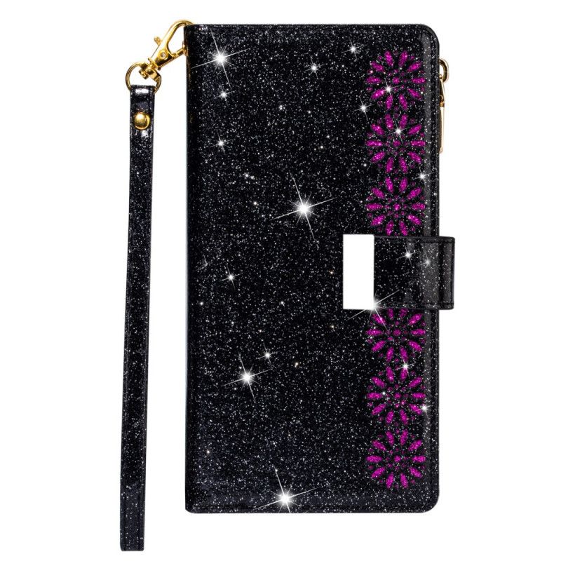 Etui Folio Samsung Galaxy A31 Magenta Czarny Portfel Z Cekinami