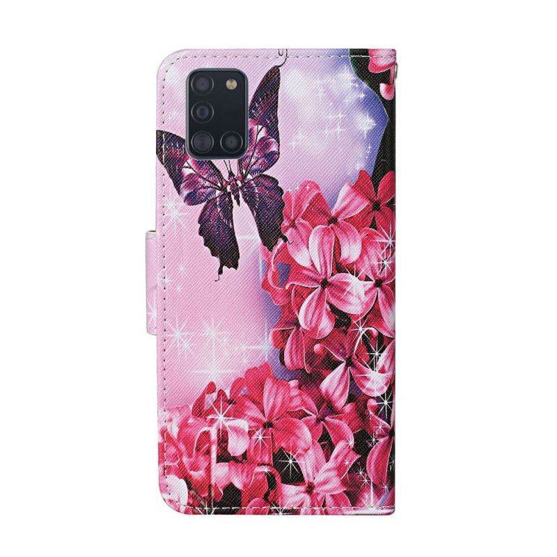 Etui Folio Samsung Galaxy A31 Różowy Magenta Stringi W Kwiatowe Motyle Etui Ochronne