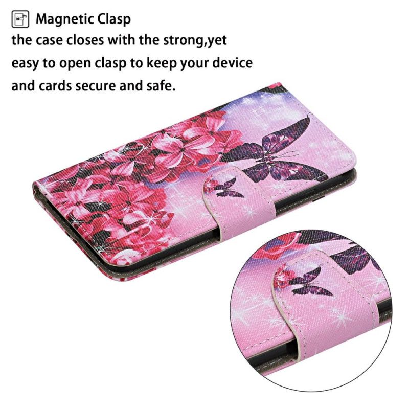 Etui Folio Samsung Galaxy A31 Różowy Magenta Stringi W Kwiatowe Motyle Etui Ochronne