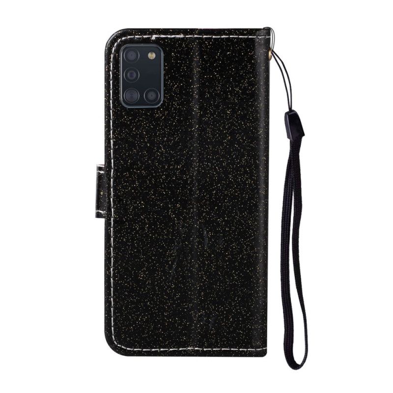 Etui Folio Samsung Galaxy A31 Srebrny Czarny Brokat