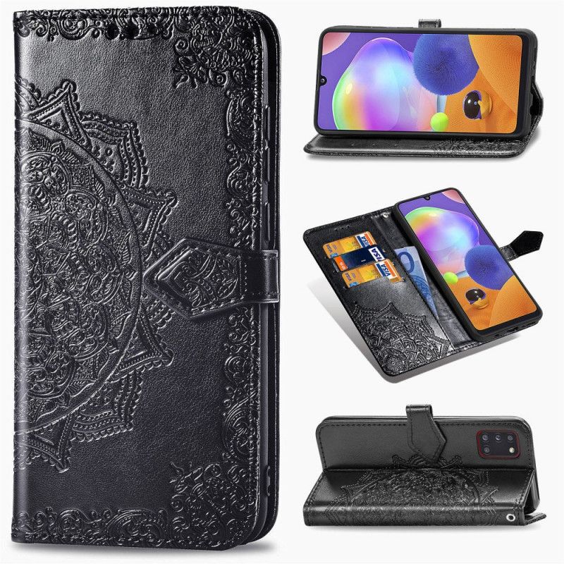 Etui Folio Samsung Galaxy A31 Szary Czarny Mandala W Średnim Wieku Etui Ochronne