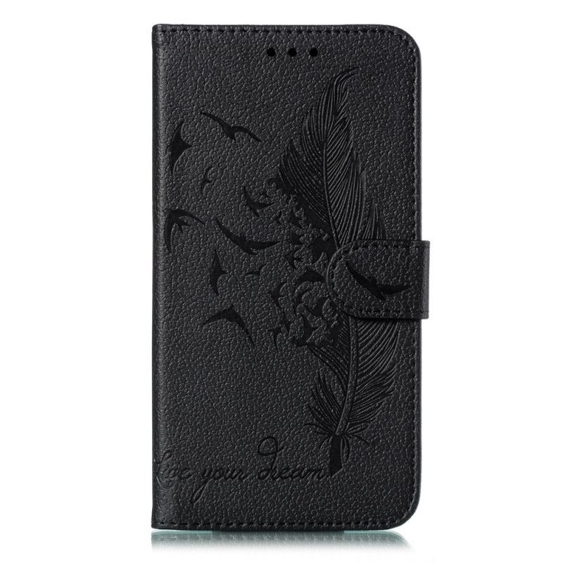 Etui Folio Samsung Galaxy A31 Szary Czarny Żyj Swoim Marzeniem Imitacja Skóry