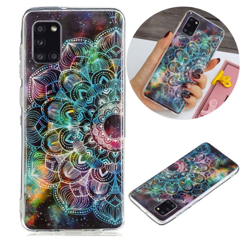 Etui Samsung Galaxy A31 Ciemnoczerwony Czarny Fluorescencyjna Seria Kwiatowa Etui Ochronne