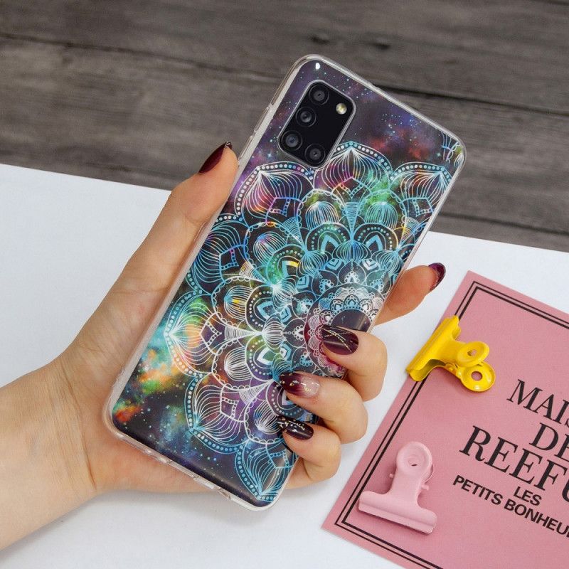 Etui Samsung Galaxy A31 Ciemnoczerwony Czarny Fluorescencyjna Seria Kwiatowa Etui Ochronne