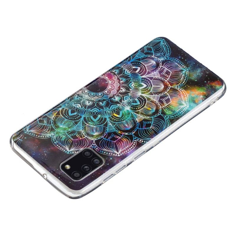 Etui Samsung Galaxy A31 Ciemnoczerwony Czarny Fluorescencyjna Seria Kwiatowa Etui Ochronne