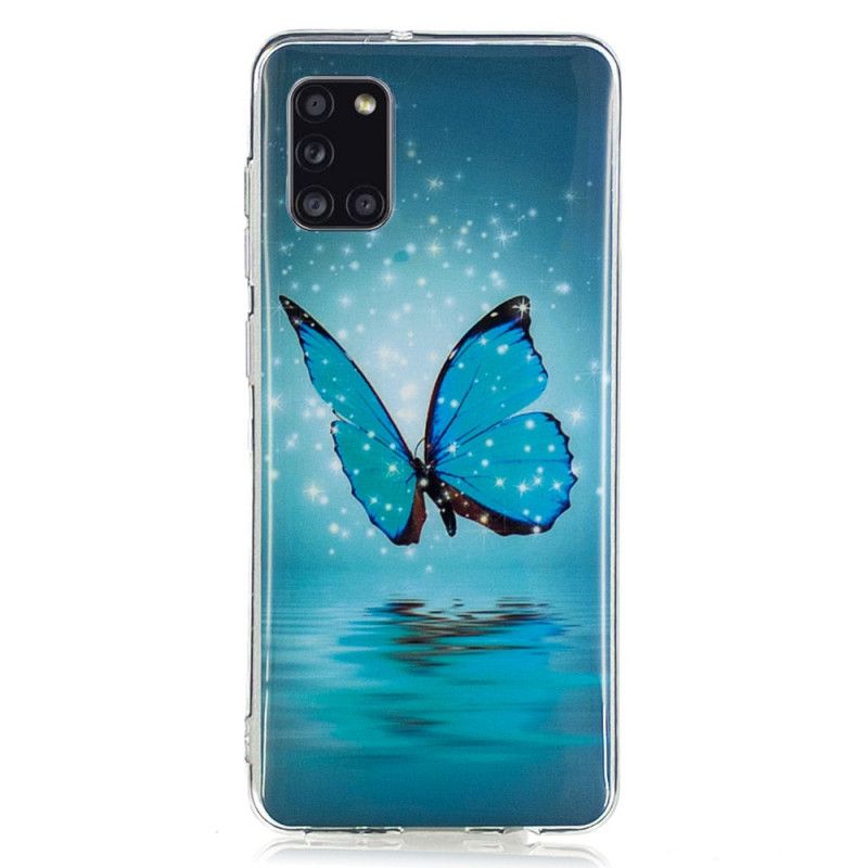 Etui Samsung Galaxy A31 Fluorescencyjny Niebieski Motyl Etui Ochronne