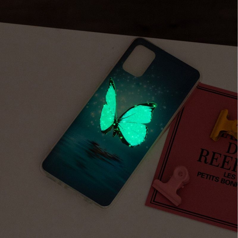 Etui Samsung Galaxy A31 Fluorescencyjny Niebieski Motyl Etui Ochronne