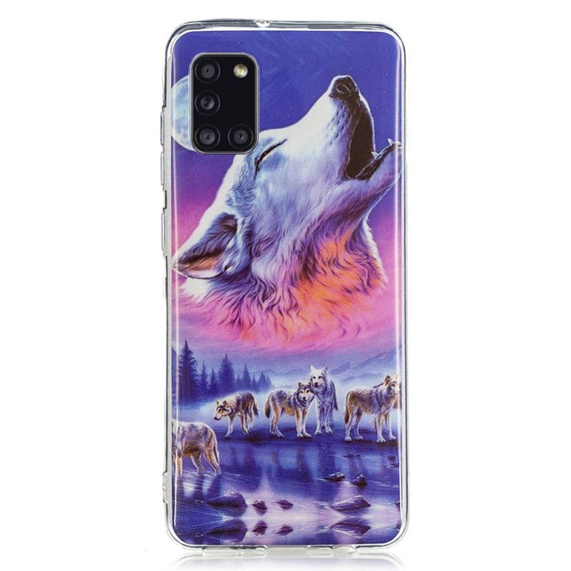 Etui Samsung Galaxy A31 Granatowy Czarny Fluorescencyjna Seria Wilków Etui Ochronne