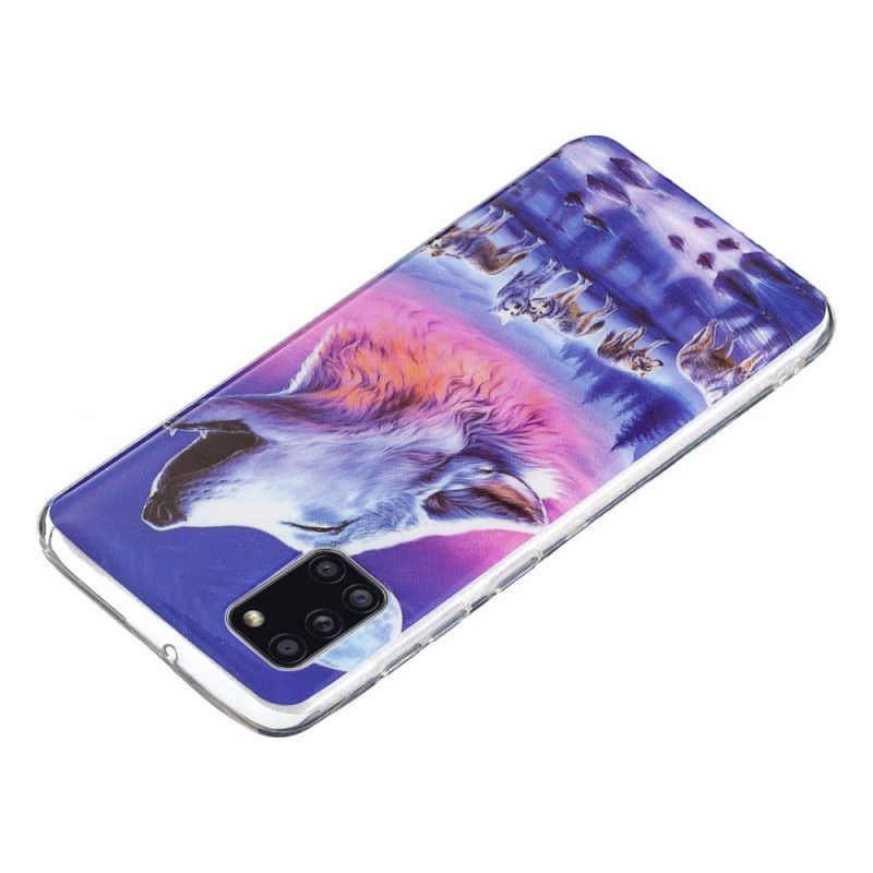 Etui Samsung Galaxy A31 Granatowy Czarny Fluorescencyjna Seria Wilków Etui Ochronne