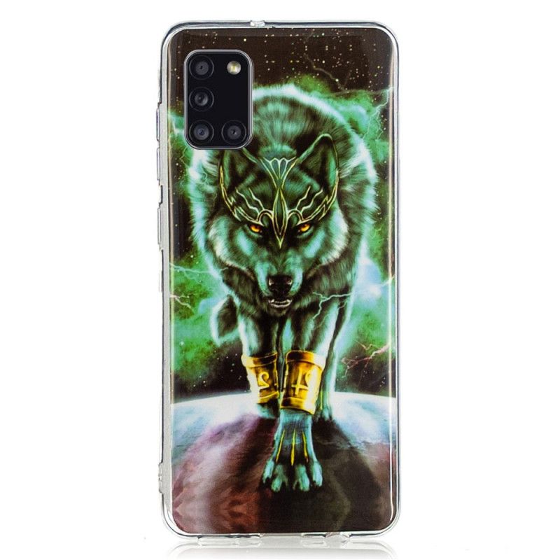 Etui Samsung Galaxy A31 Granatowy Czarny Fluorescencyjna Seria Wilków Etui Ochronne