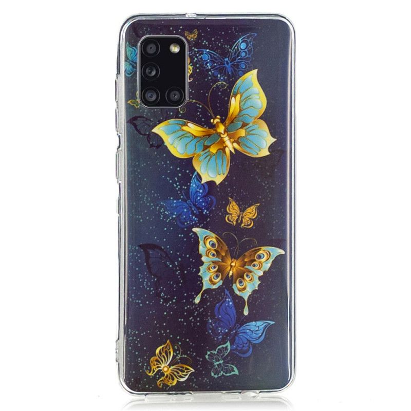 Etui Samsung Galaxy A31 Jasnoniebieski Ciemnoniebieski Fluorescencyjna Seria Motylkowa